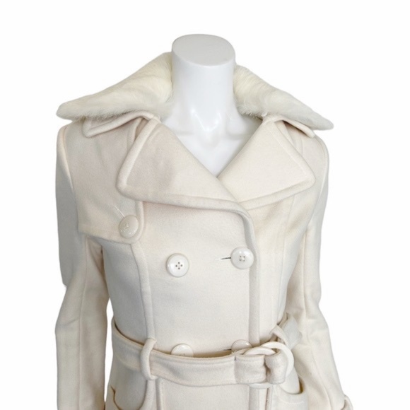 BebeWomen's Cream Wool Blend Rabbit Fur Collar Pea CoatSize: S